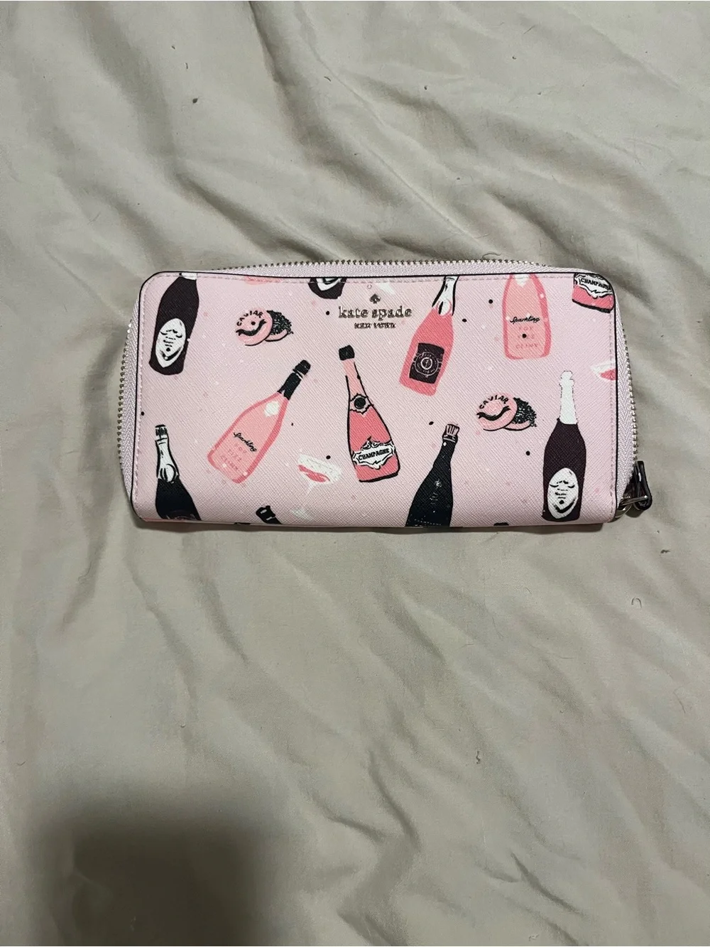 kate spade Pink and Black Champagne Bottle Print Tote